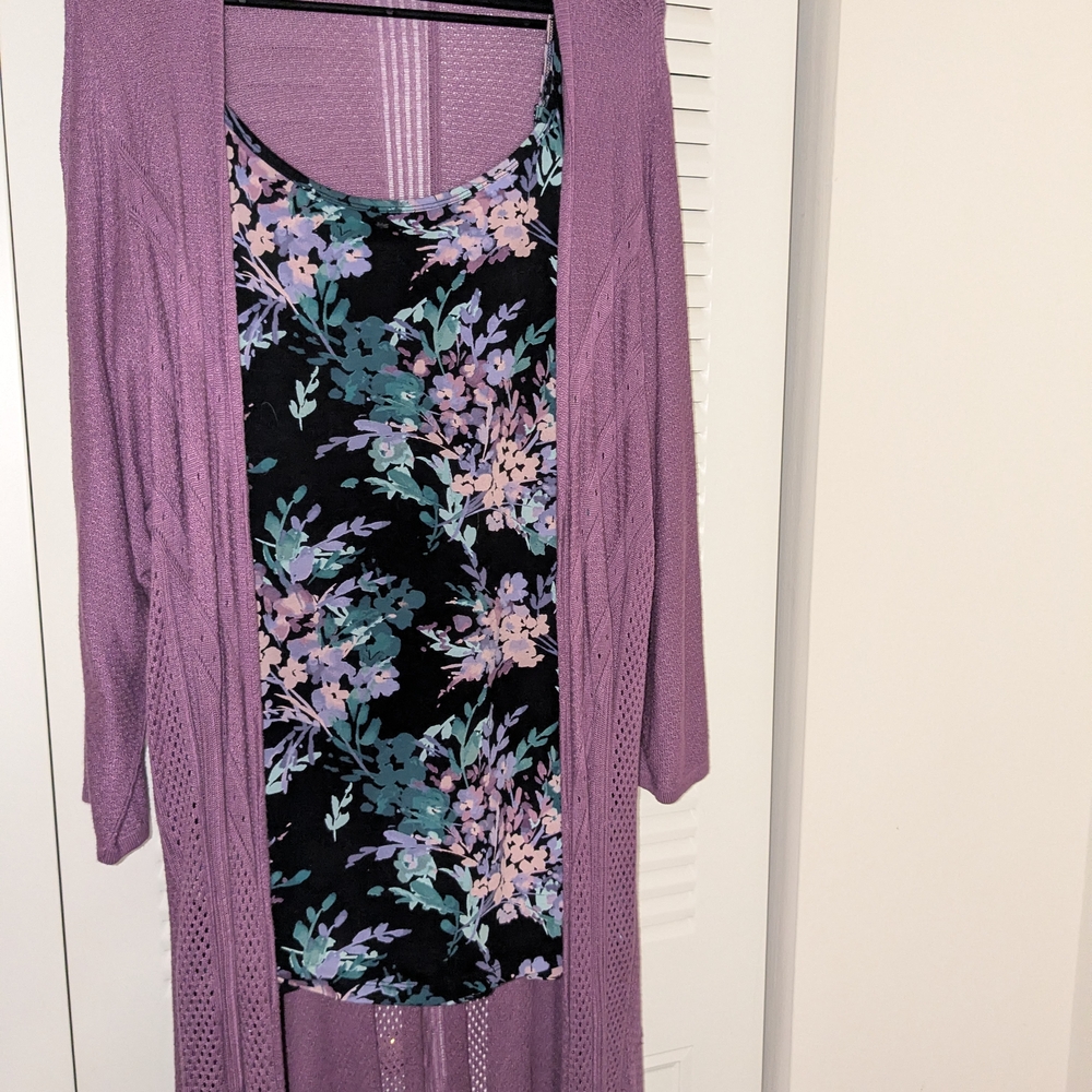 Torrid Black Floral Tank with Lavender and Teal Print